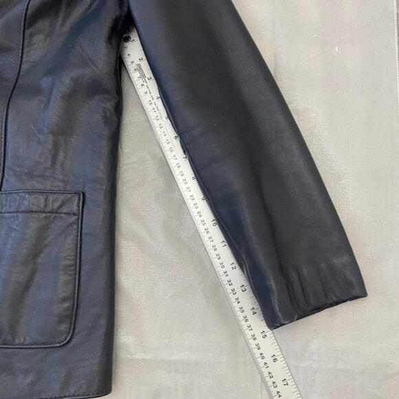 Vintage Dark blue Leather Womens Blazer Americano Jacket Medium Notch Lapel … - Picture 13 of 16